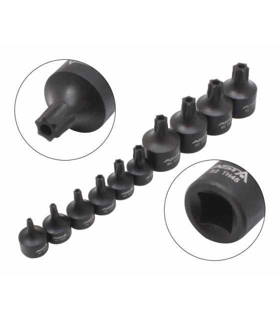A-1M10TS 10PCS 1/4" + 3/8" DR. TORX STUBBY IMPACT TAMPER BIT SOCKET