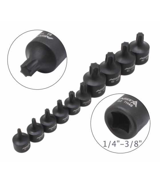 A-1M10S 10PCS 1/4" + 3/8" DR. TORX STUBBY IMPACT BIT SOCKET