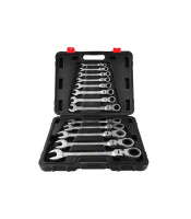 13pcs Chromed Gear Spanner Flexible Head Combination Ratchet Wrench Set