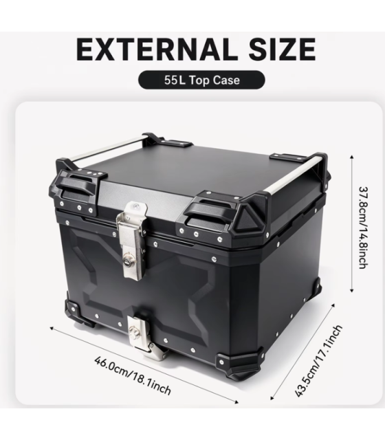 Motorcycle Top Box 55L Aluminum Alloy Water-Proof Motorcycle Tail Boxes Quick Release Universal Motorcycle