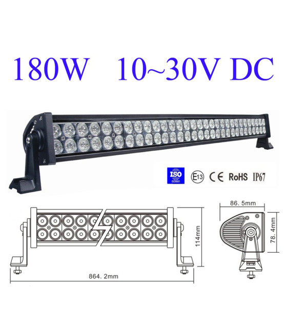 180W LED Light Bar Spot Flood Light 60/30° Combo Beam